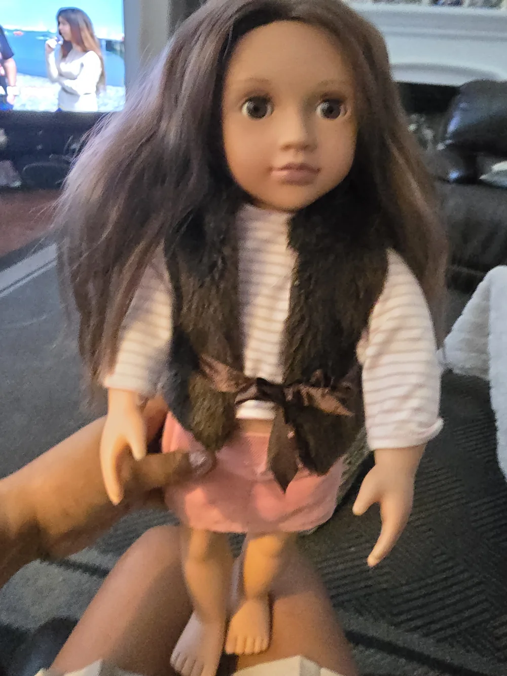 Our Regeration Children's Brown Hair Doll with Pink Outfit 17 Inches